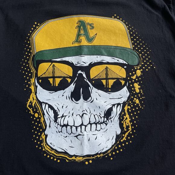 Al Style Oakland Athletics Mens Shirt Large Skull Bay Bridge 2000s Y2K MLB - Picture 3 of 10